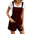 thumbnail image 1 of 2DXuixsh Combinaison Femme Couleur Unie Double Poche Coton Lin Combinaison à Bretelles Extensible Pantalon Long Rouge Taille m, 1 of 8