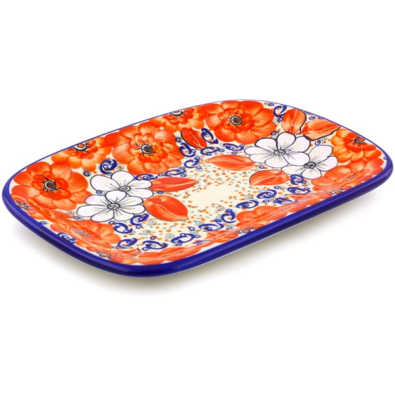 Polish Pottery 9¾-inch Platter (Poppy Passion Theme) Hand Painted in Boleslawiec, Poland Certificate of Authenticity