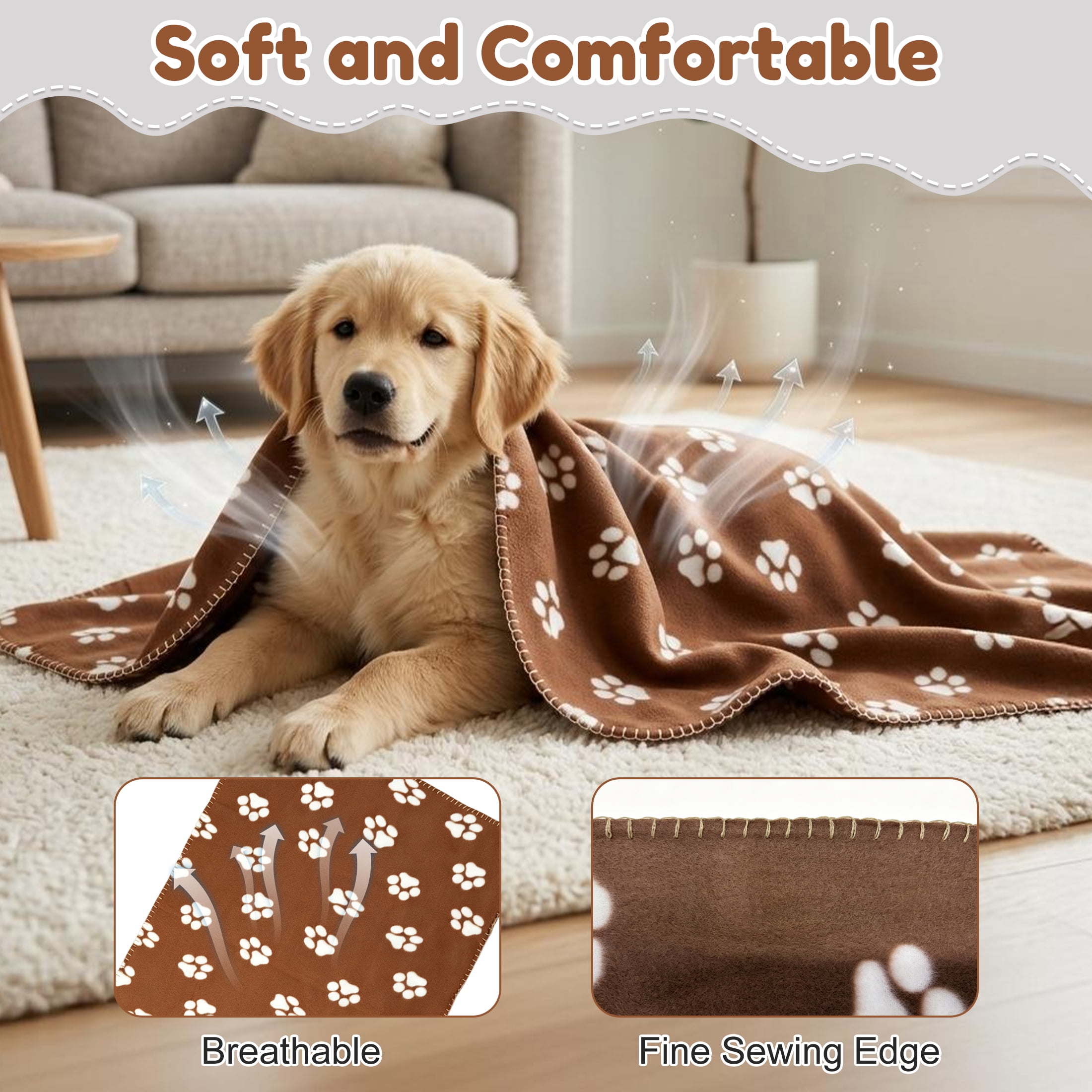 5 Pack Fleece Pet Blanket, 40" x 28" Dog & Cat Blanket, Soft Washable Cat Blanket, Warm Pet Mat, Reusable Pet Bed Cover with Paw Print for Puppy, Kitten, Small‑Medium Pets