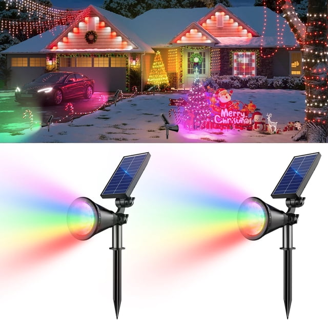 APOMAO RGB Luces solares para Halloween al aire libre, 36 LED luces solares al aire libre que cambian de color para decoraciones navideñas de Halloween al aire libre, paquete de 2 (multicolor)