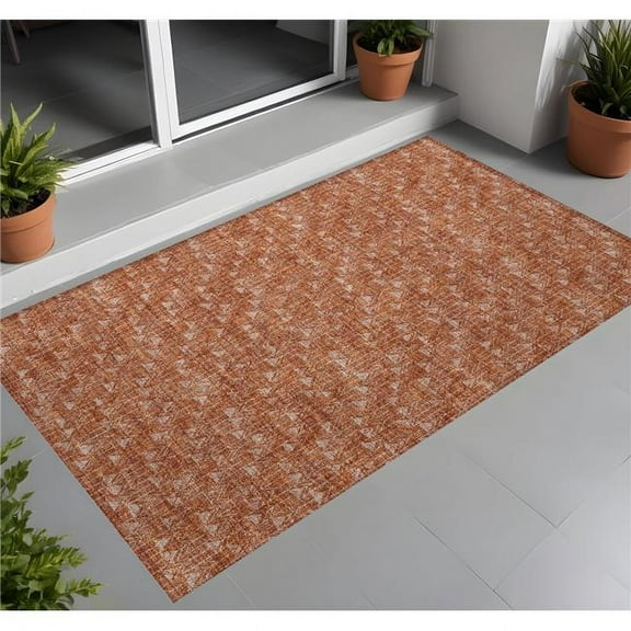 HomeRoots 560139 2 x 3 ft. Terra Cotta Geometric Washable Non Skid Indoor Outdoor Rectangle Machine Woven Area Rug