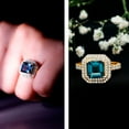 thumbnail image 2 of Rosec Jewels Art Deco London Blue Topaz Engagement Ring - 8mm Asscher Cut - AAA Grade - Blue Topaz Ring with Moissanite Halo, 10K Yellow Gold, US 8.50, 2 of 6