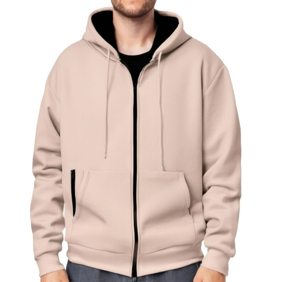 Xdegoge Streetwear Hoodies Men Fleece Fall Thermal Stand Collar Button Fall Winter Long Sleeve Pullover Tops Sudaderas Con Capucha Para Hombre Beige L