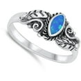 thumbnail image 4 of CHOOSE YOUR COLOR Blue Simulated Opal Elegant Woodland Leaf Ring .925 Sterling Silver Band CZ Female Size 5, 4 of 4