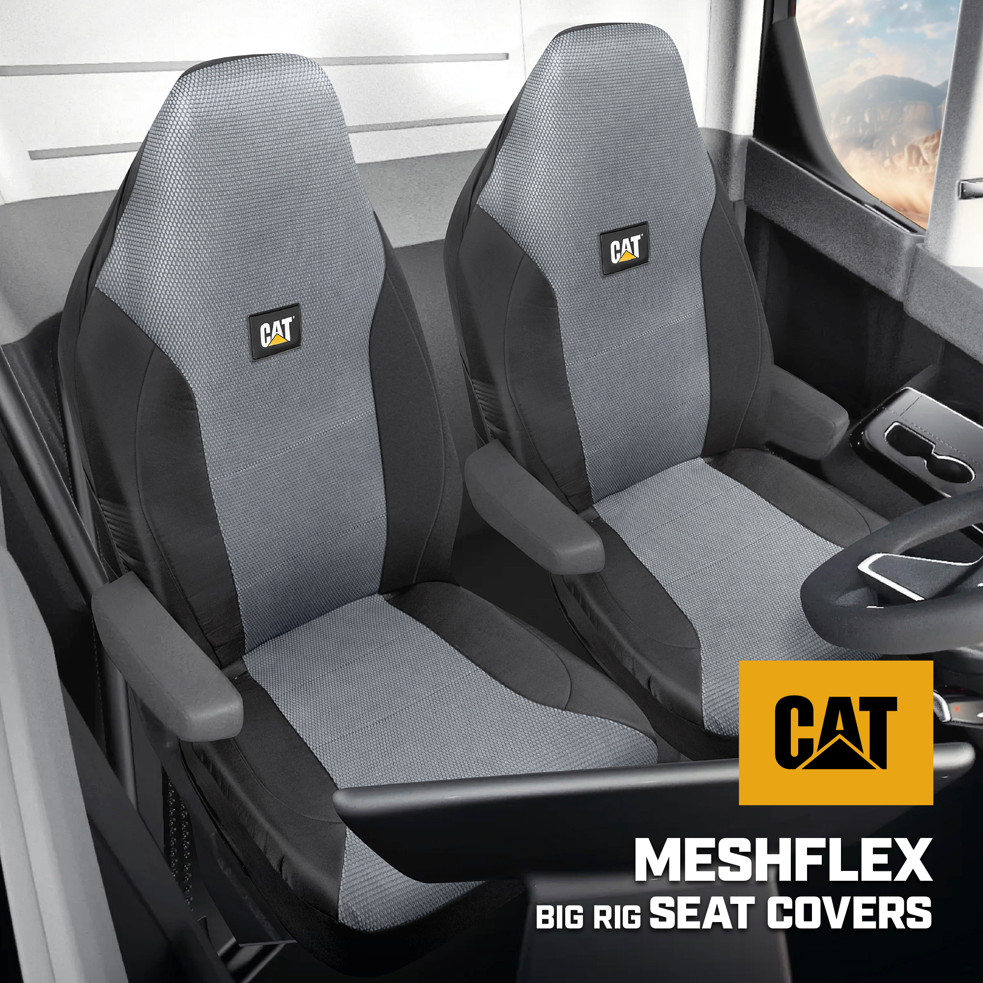 CAT™ Semi Truck Seat Covers – Heavy Duty Interior Accessories for Big Rigs, 18 Wheelers, & Semis – Breathable Mesh Universal Fit Truck Accessories for Semi Trucks – Best Accessories for Long Haul Tru