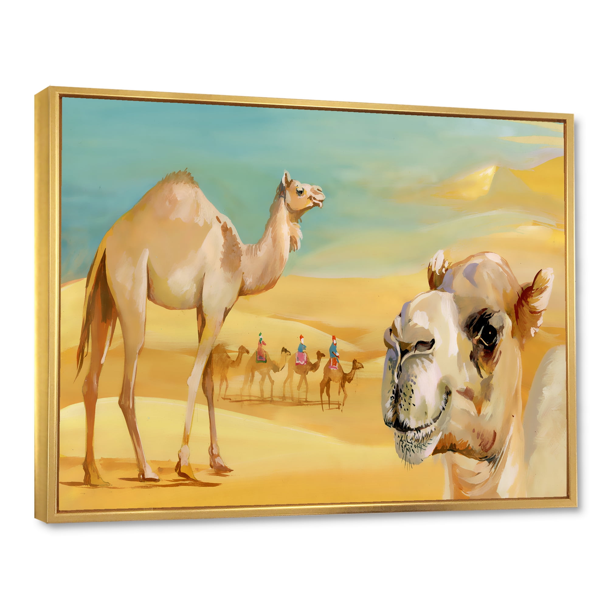 Designart 'Camels In Wild Desert II' Farmhouse Framed Canvas Wall Art Print