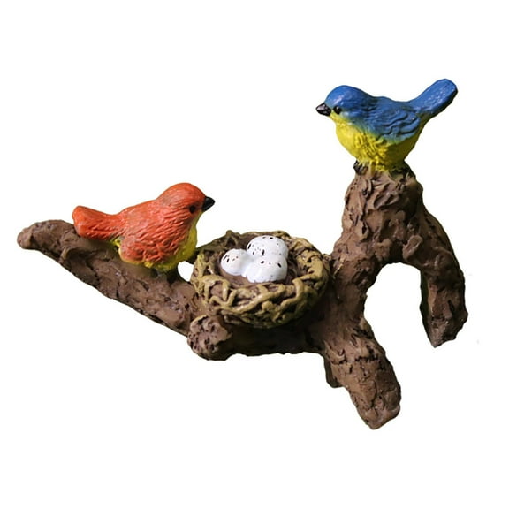 Birds Perched on Branches Flower Pot Hugger Figurines, Mini Resin Birds Sculpture Outdoor Statues Planter Pot Terrarium Fish Tank Edge Bonsai Craft Decor Fairy Garden Accessories