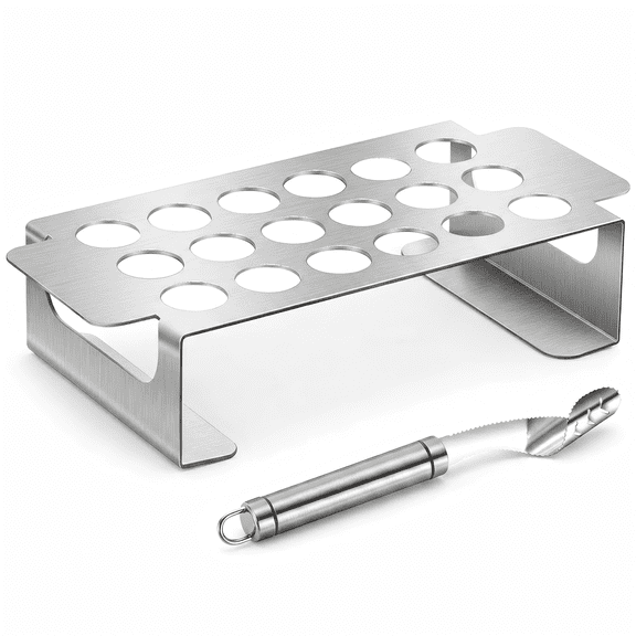 Jalapeno Grill Rack with Corer Tool, 18 Holes Stainless Steel Popper Holder for BBQ Smoker Oven, Pepper Roaster with Handle, Dishwasher Safe