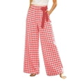 thumbnail image 3 of Pants Dqueduo Women's High-Waisted Plaid Wide-Leg Pants – Casual Elastic Waist Trousers with Pockets Watermelon Red M, 3 of 7