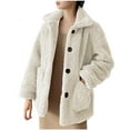 thumbnail image 2 of TFEOQRY Women's Winter Fleece Blanket Outwear Coat Loose Long Sleeve Hoodless Casual Outwear Coat Jacket White, 2 of 6