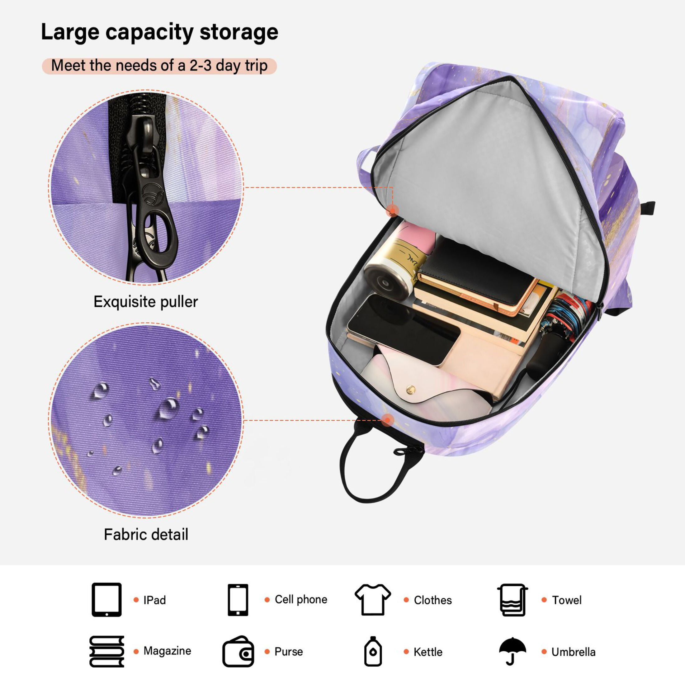 2 Racquet Holder Tennis Backpack Tennis Racket Covers Gym Bags Soft Purple Marble Vortex
