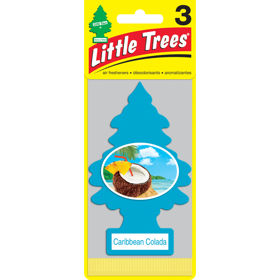 Little Trees Auto Air Freshener, Hanging Card, Caribbean Colada Fragrance, 3-Pack