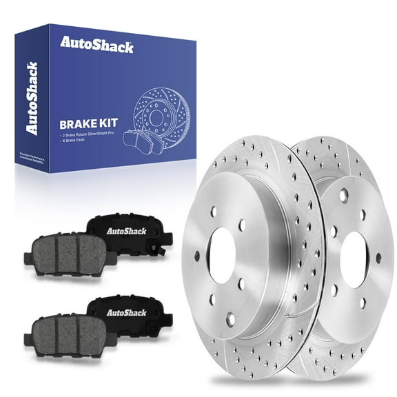 AutoShack Rear Drilled & Slotted Brake Rotors Premium Ceramic Brake Pads | Replacement for Nissan Murano Pathfinder Quest INFINITI QX60 Q50 JX35 | Zinc Coated | 6-PC Brake Kit | SilverShield Pro