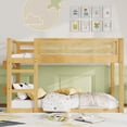 thumbnail image 3 of Mirightone Wood Low Twin Over Twin Bunk Bed with Rattan Guardrail, Low Floor Bunk Bed with Storage Shelves (Natural), 3 of 8