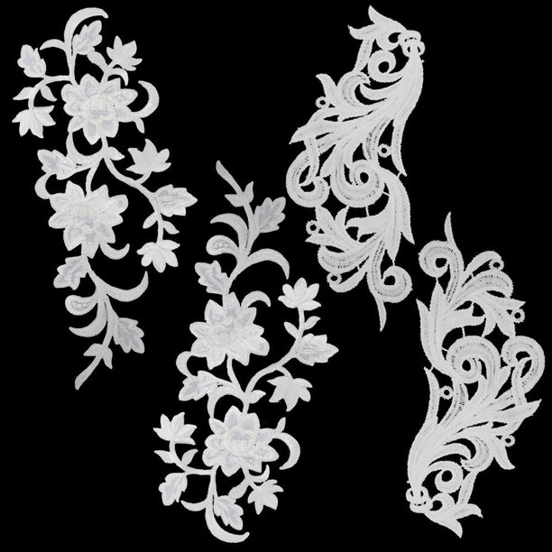 8 parches de flores de encaje bordado de 2 estilos, parches termoadhesivos florales blancos, hojas beige, enredaderas bordadas, apliques de tela para coser