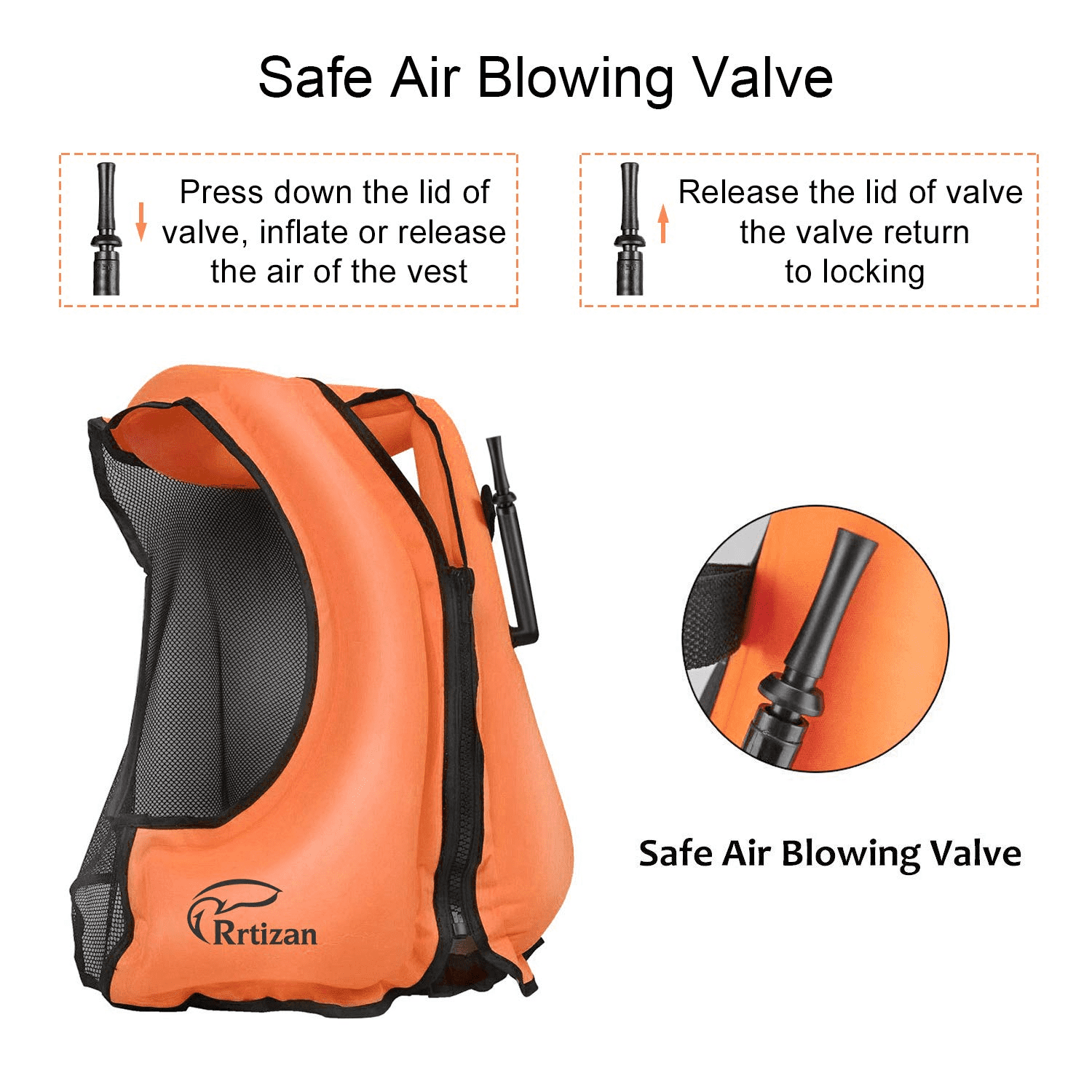 Rrtizan Adults Inflatable Swim Vest, Portable Snorkel Vest for Men/Women, Buoyancy Aid Jackets, Orange, L/XL