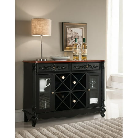 Walnut Wine Cabinet - K&B Furniture Black and Walnut Wood Wine Cabinet