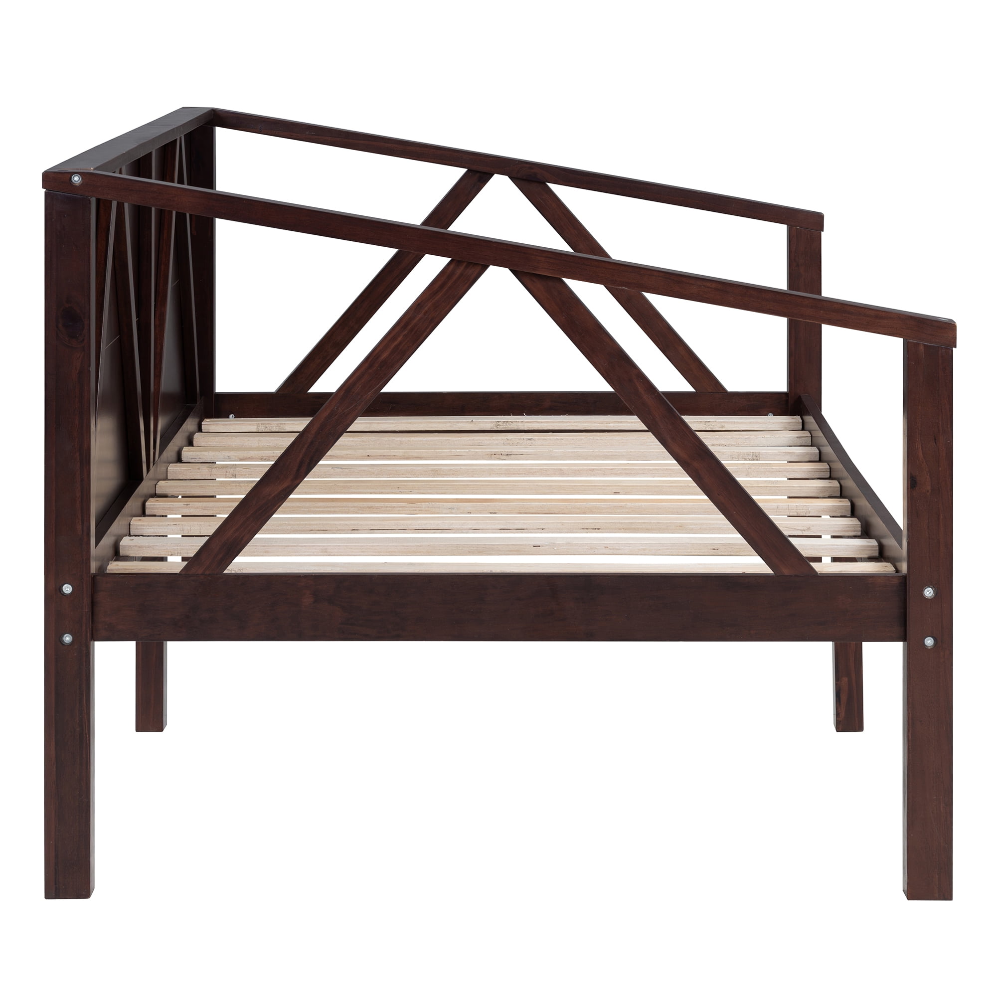 Aukfa Twin Size Bed Frame, Solid Wood Daybed with Slat Support for Kids Boys Girls, Espresso