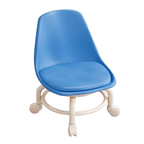 Taburete con ruedas bajo Taburete corto con respaldo Silla giratoria de 360 degree Taburete con ruedas pequeño Asiento de cuero PU resistente al desgaste Azul Sunnimix Asiento rodante bajo