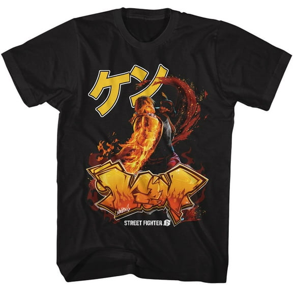 Street Fighter Ken Grafitti Black Adult T-Shirt