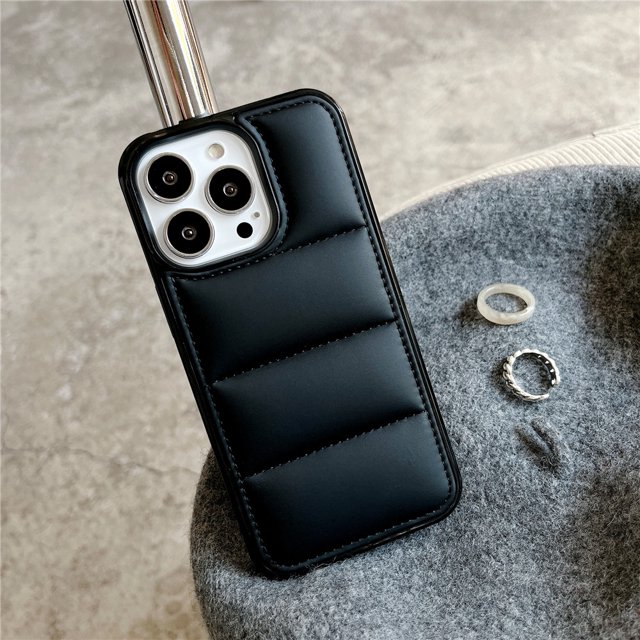 Liquid Down Jacket Airbag Case For iPhone 16 15 14 Plus 13 12 Mini 11 Pro Max X XR XS Max Bumper Padded Candy Color Rugged Cover Black For iPhone 16 Pro