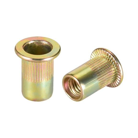 Unique Bargains M6 Carbon Steel Rivet Nuts Flat Head Insert Yellow Zinc 20Pcs