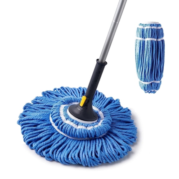 Yocada Twist Mop with 57" Iron Pole Easily Wringing for Wet Dry Use Total 2 Replacement Heads, Blue
