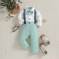 thumbnail image 2 of Otqutp Casual Bodysuits for Baby Boys Pants Sets Toddler Gentleman Outfits Long Sleeve Dress Shirt + Suspenders Pants + Bow Tie 6M-5 Years(Mint Green-A,6-12 Months), 2 of 9