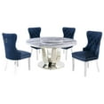 thumbnail image 1 of 6pc. White Marble Dining Set with Lazy Susan and Silver Stainless Steel, 1 of 3