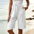 thumbnail image 5 of Trendy Side Split Capri Pants for Women Cotton Linen Side Pocket Comfortable Soft Casual Summer Culottes White XXL, 5 of 7
