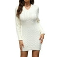 thumbnail image 2 of Women'S Cable Knit Sweater Dress Long Sleeve Knit Fall Winter Dresses Crewneck Mini Pencil Dresses White S, 2 of 10