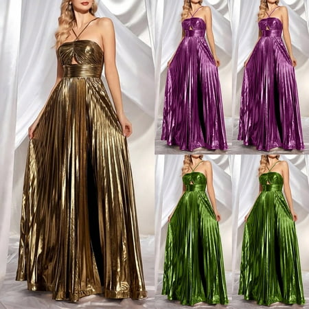 Mifsaly Cocktail Party Dresses for Women Elegant Maxi Backless Dress Pleated Sleeveless Wedding Guest Gowns Spring Summer Holiday Evening Fashion Outfits S