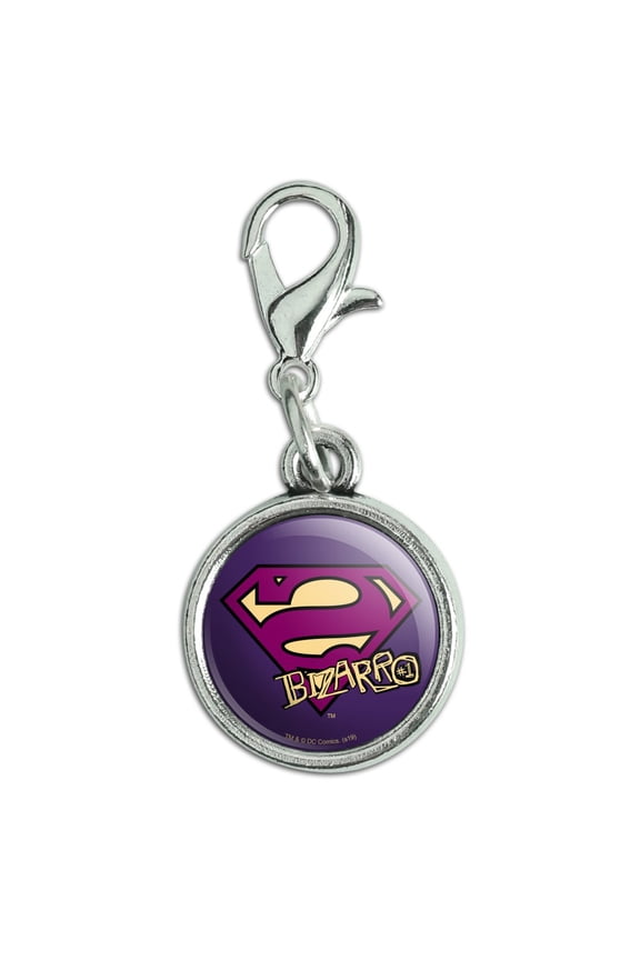 Superman Bizarro Shield Logo Antiqued Bracelet Pendant Zipper Pull Charm with Lobster Clasp
