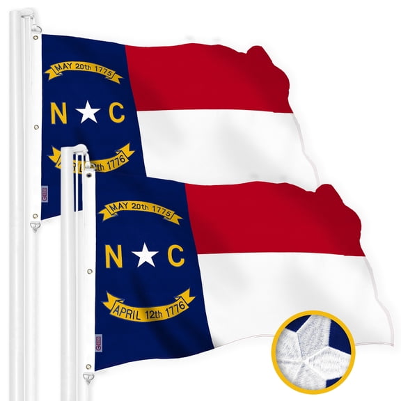 G128 2 Pack: North Carolina State Flag | 6x10 Ft | StormFlyer Series Embroidered 220GSM Spun Polyester | Embroidered Design, Indoor/Outdoor, Brass Grommets, Heavy Duty, All Weather