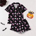 thumbnail image 2 of Women's Satin Halloween Pajamas Sets with Shorts Soft Button down Short Sleeve Shirts Wide Leg Shorts 2 Piece Pumpkin Printed Graphic Sleepwear Loungewear Pjs Set X_Black S, 2 of 8