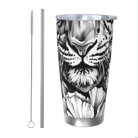 

Vsdgher Tiger Butterfly Floral Art 20 Oz Stainless Steel Vacuum Insulated Travel Mug Coffee Cup for Home Office Outdoor Works Great for Ice Drinks and Hot Beverage -Straw Two-piece Set