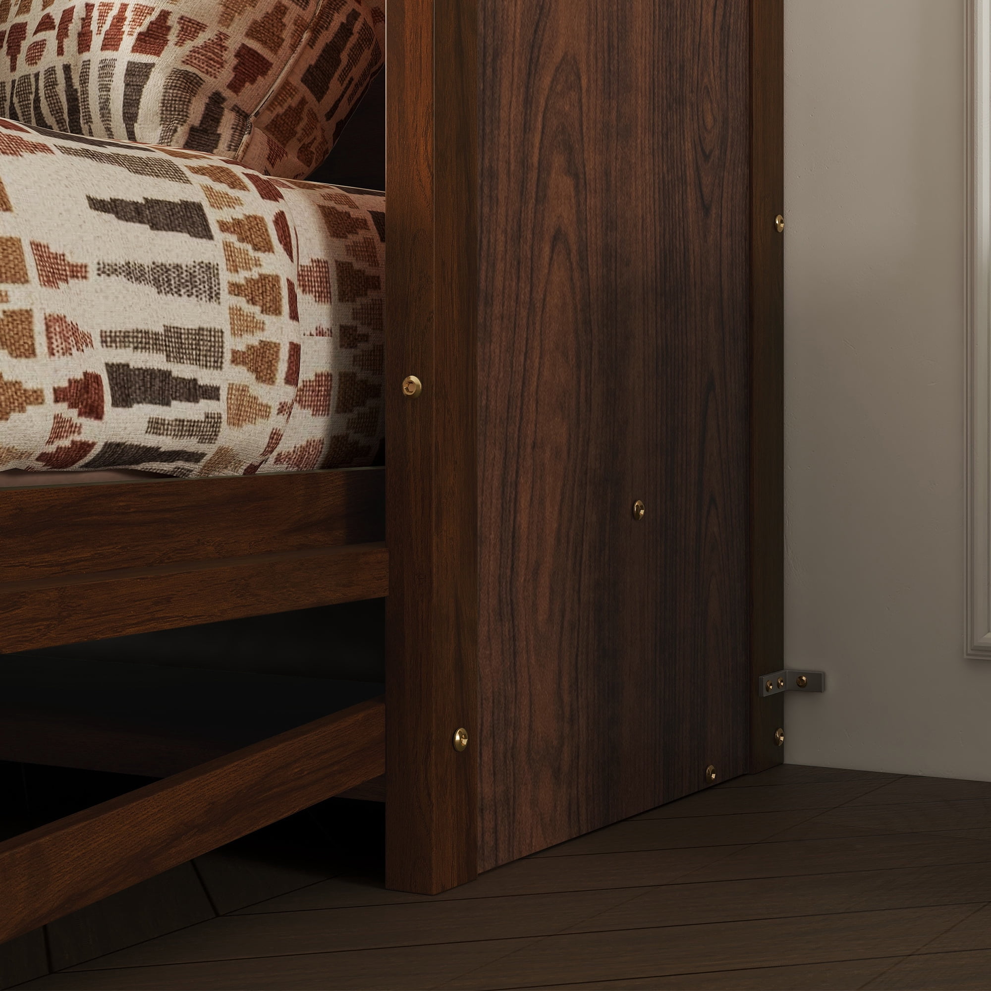 Mintazer Queen Size Murphy Bed with Shelf, Foldable Wall Cabinet Bed for Living Room Bedroom Apartment, Walnut