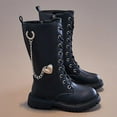 thumbnail image 4 of Kids Girls Riding Boots Knee High Fashion Metal Chain Lace up Zipper Mid Calf Combat Booties, 4 of 7