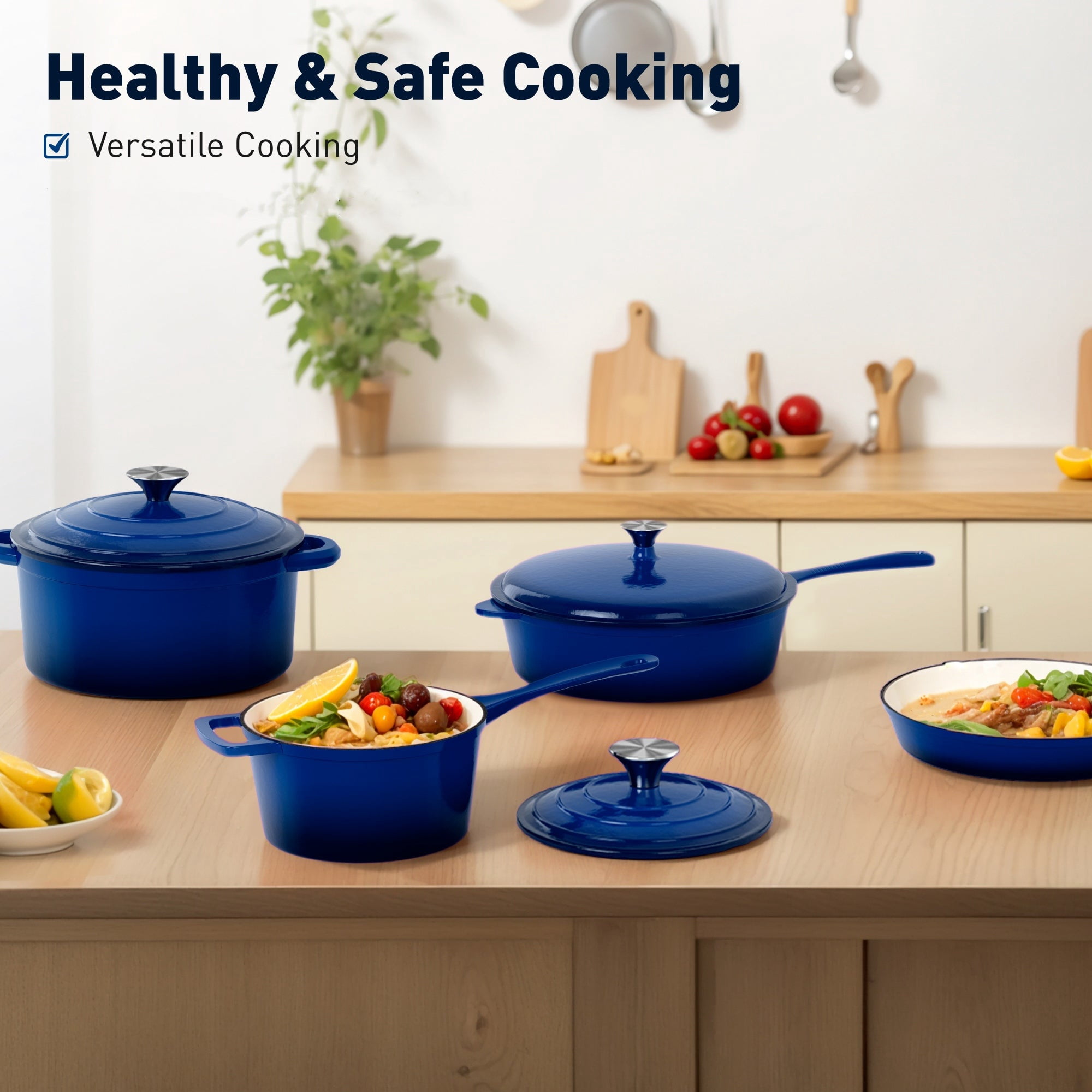 Sophia & William 7 Pieces Enameled Cast Iron Nonstick Cookware Set, Blue