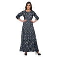 thumbnail image 1 of Moomaya Printed Round Neck 3/4 Sleeve Long Maxi Dress With Drawstring Waist, 1 of 3