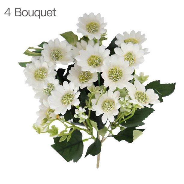 Ramo de novia artificial hogar sala de estar mesa decoración floral boda tela de seda ramo de flores falsas, blanco 4 Piezas kenally HA6622-05B*4