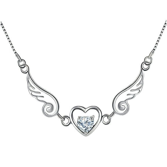 Guodhu Necklace for Women 2028 Heart Angel Wing Zircon Jewelry Wedding Birthday Anniversity Gifts for Her