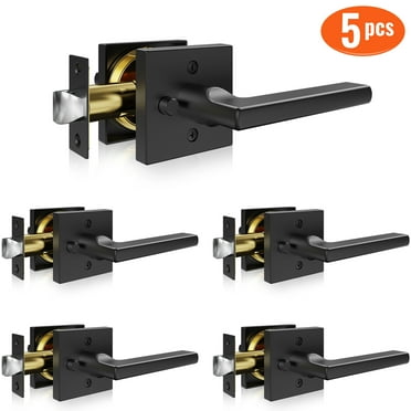 VEVOR Privacy Door Handle, 5-Pack Matte Black Door Lever, Right or Left Handing Reversible Lever with Keyless Lock, 45° Rotation to Open, Universal Square Interior for Bathroom and Bedroom Doors