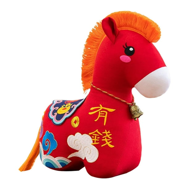 Mascota de recuerdo de caballo de peluche para Año Nuevo Chino, adorno de mesa Naranja Rojo 22cm