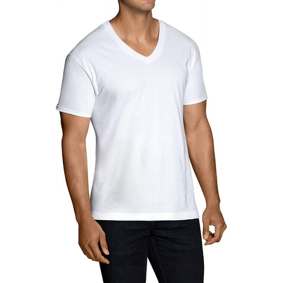 Fruit of the Loom Men's Stay Tucked V-Neck T-Shirt, Tall Man - White - 6 Pack, XX-Large Tall