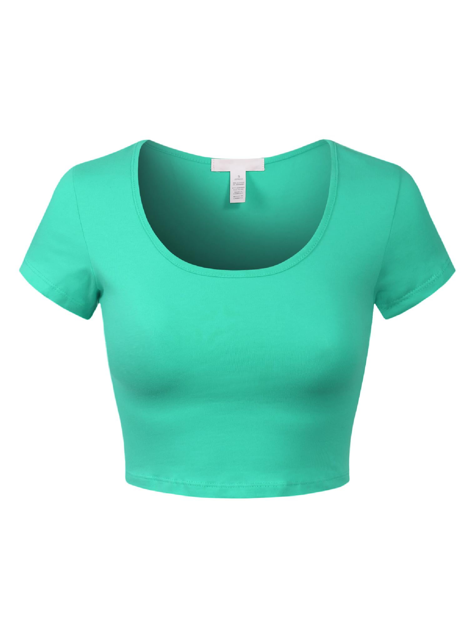MixMatchy Women's Cotton Solid Scoop Neck Cap Sleeve Crop Top Shirt