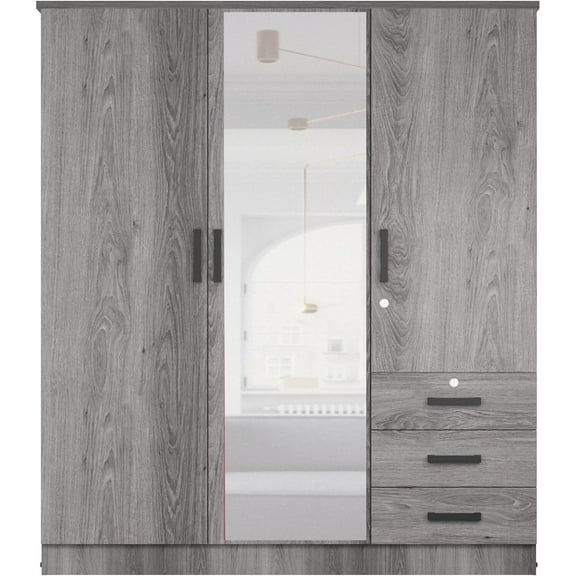 Woodpeckers Furniture and Mattress Violet Wardrobe Mirrored Door Closet 3 Doors and 3 Drawers (White)