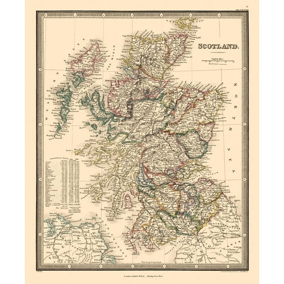 Historic Map - Scotland Regions - Wyld 1864 - Vintage Wall Art