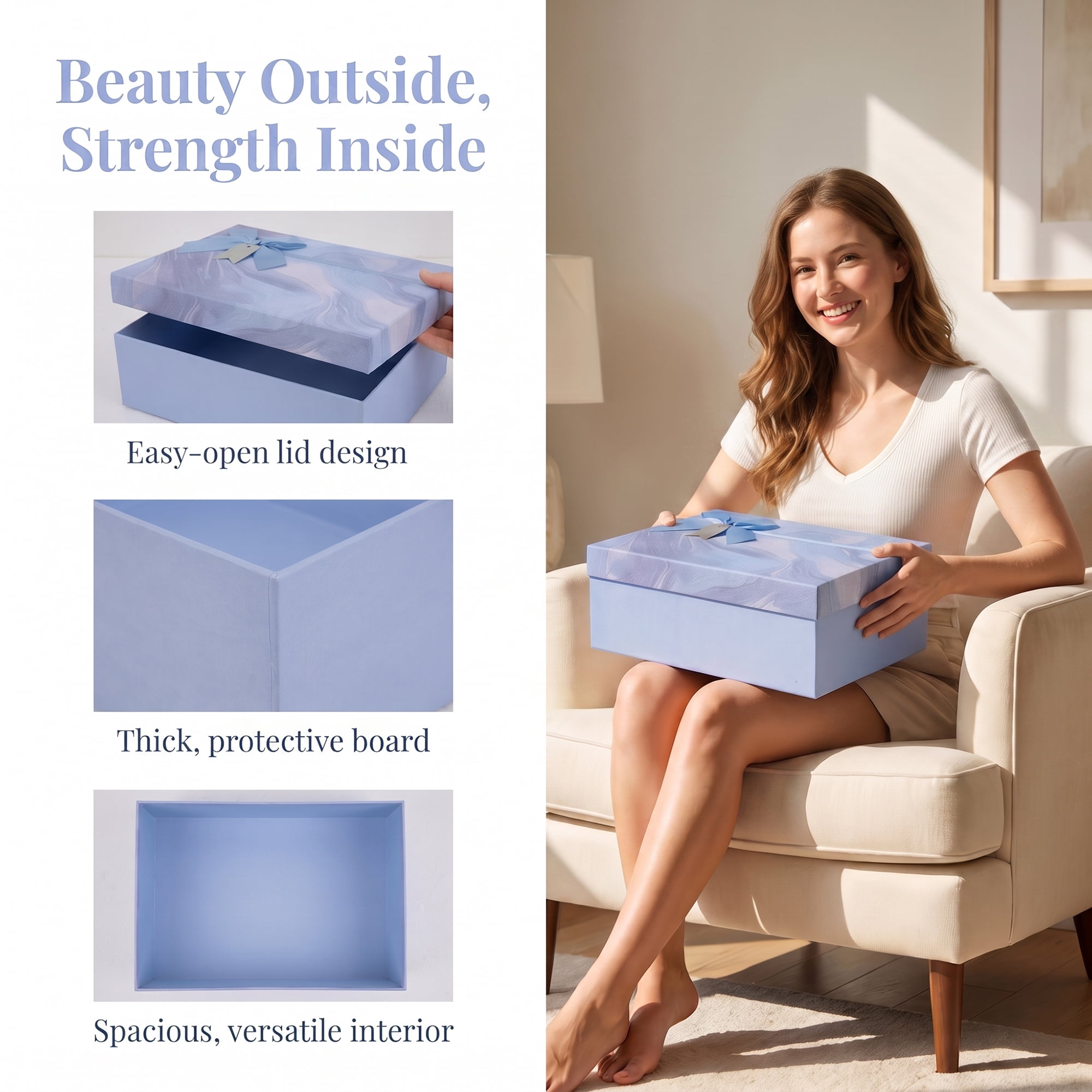 Unique Bargains Luxurious Premium Gift Box with Ribbon Bow Blue 7.9" x 7.1" x 3.1"