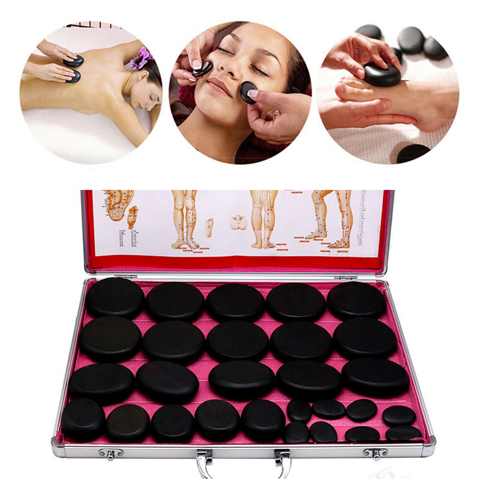 Hot Stones Massage Set 28 Pcs Massage Stone Heater Kit Natural Basalt Hot Rocks Kit Hot Stone Massage Kit With Box For Spa Rock Stones Relaxing Healing Pain Relief Walmart Com
